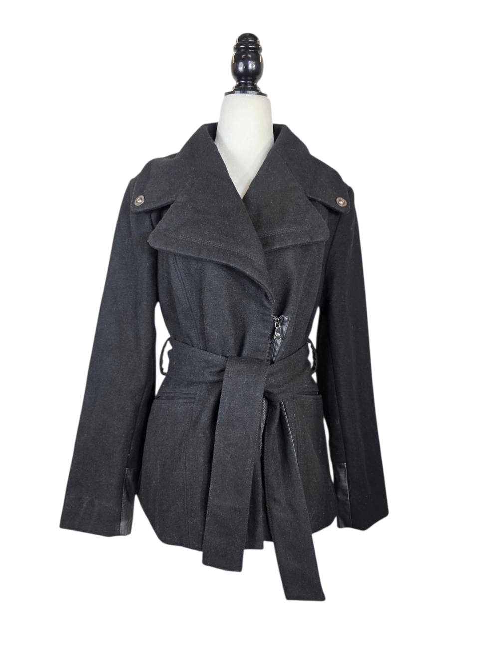 Nicole Benisti Belted Wool-Blend with nappa leather belt accent Women's Coat